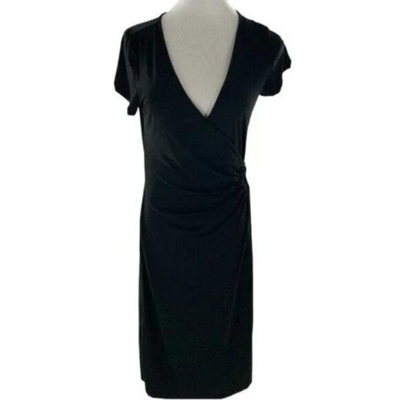 Jonathan Martin Women's Black Wrap Ring Waist Short Sleeve V-Neck Dress Size 10 - Picture 4 of 6